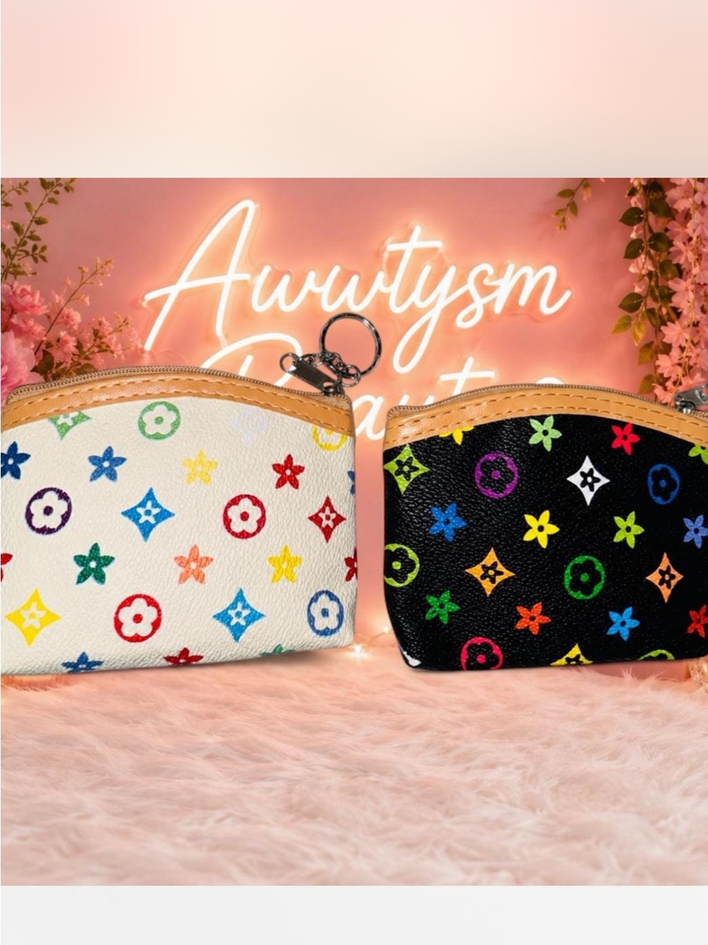 2/ Multicolor Monogram Zip Pouch - Women's Wristlet Coin Purse